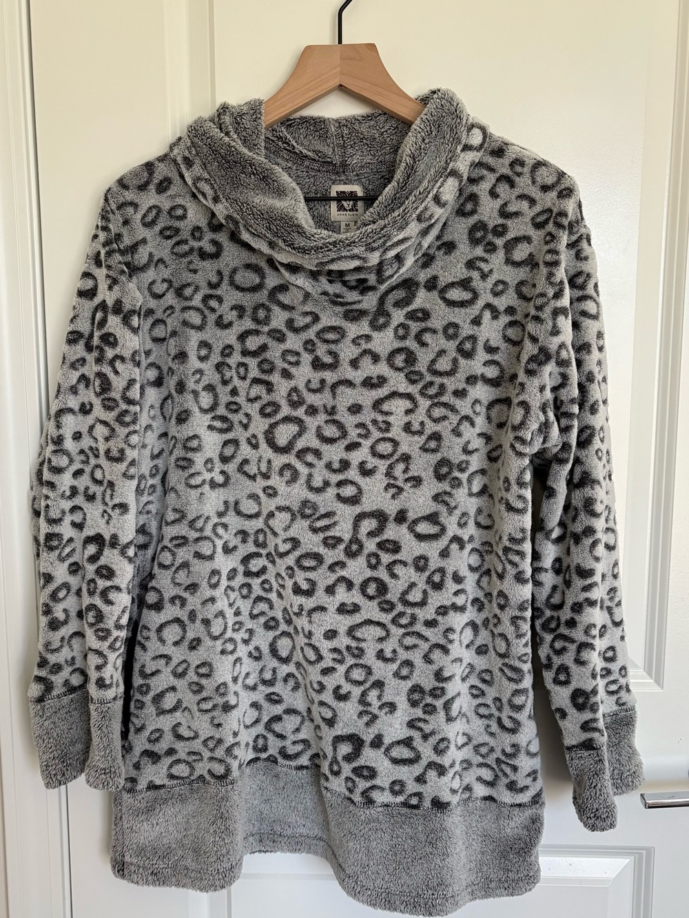 Anne Klein Grey Leopard-Print Cowl Neck Sweater. Women size M